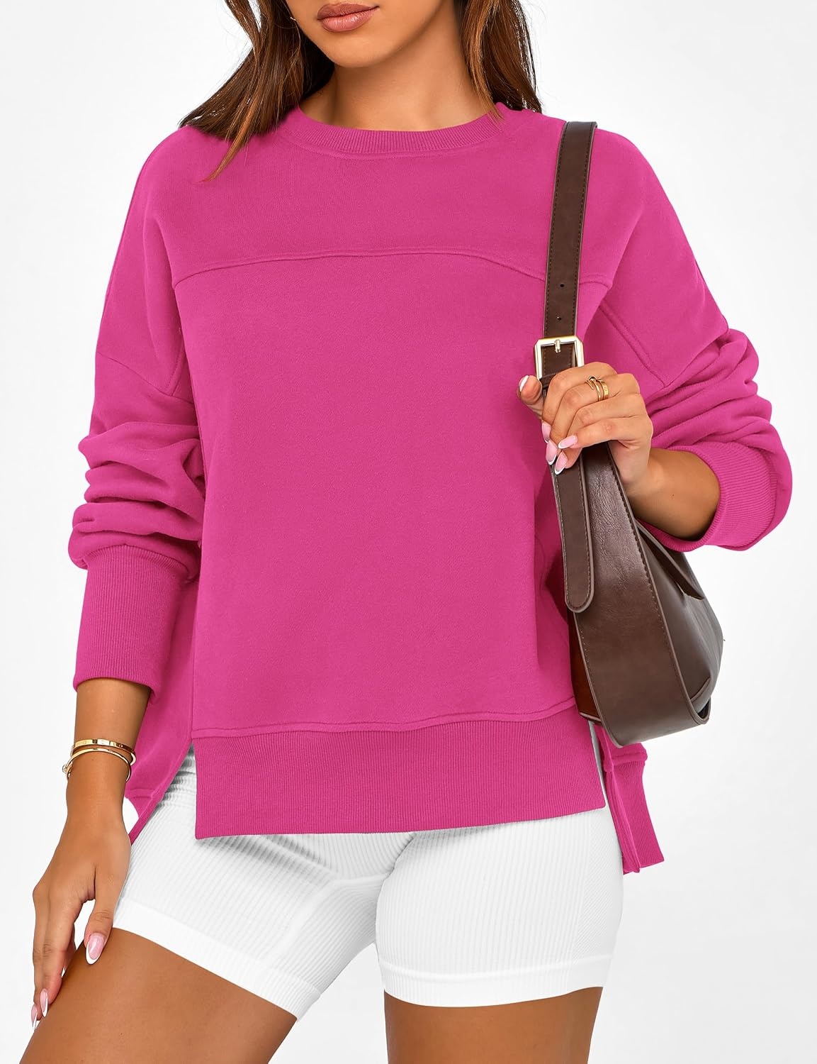 image:imageBTFBM Womens Crewneck Sweatshirts Fleece PulloverRose Red