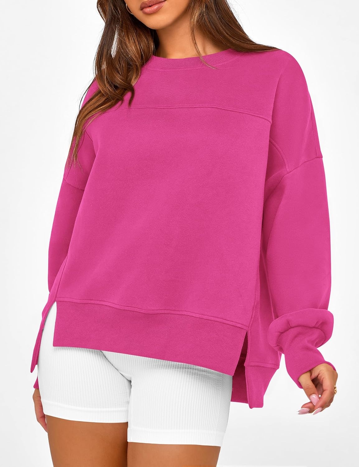image:imageBTFBM Womens Crewneck Sweatshirts Fleece PulloverRose Red