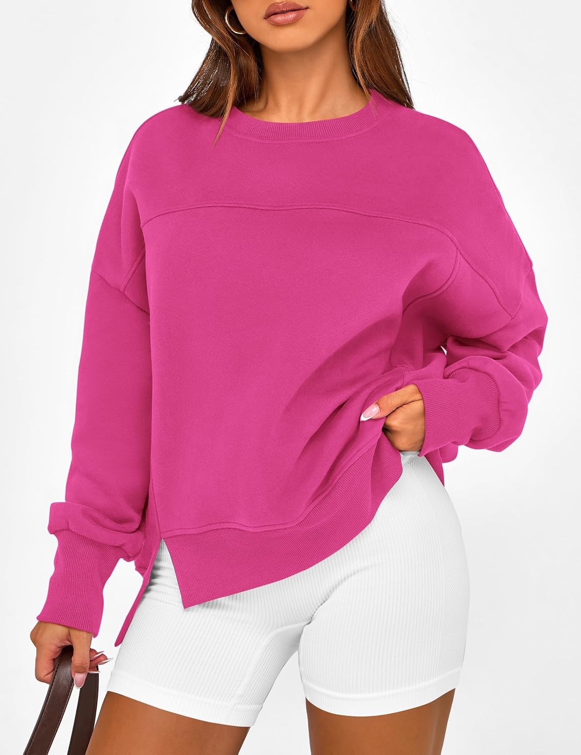 image:imageBTFBM Womens Crewneck Sweatshirts Fleece PulloverRose Red