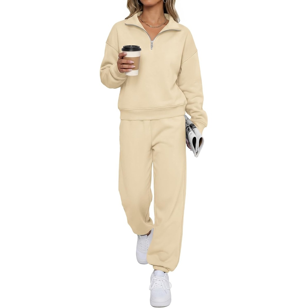 image:imageBTFBM Womens 2 Piece Outfits Sweatsuit Fleece Lounge SetsApricot