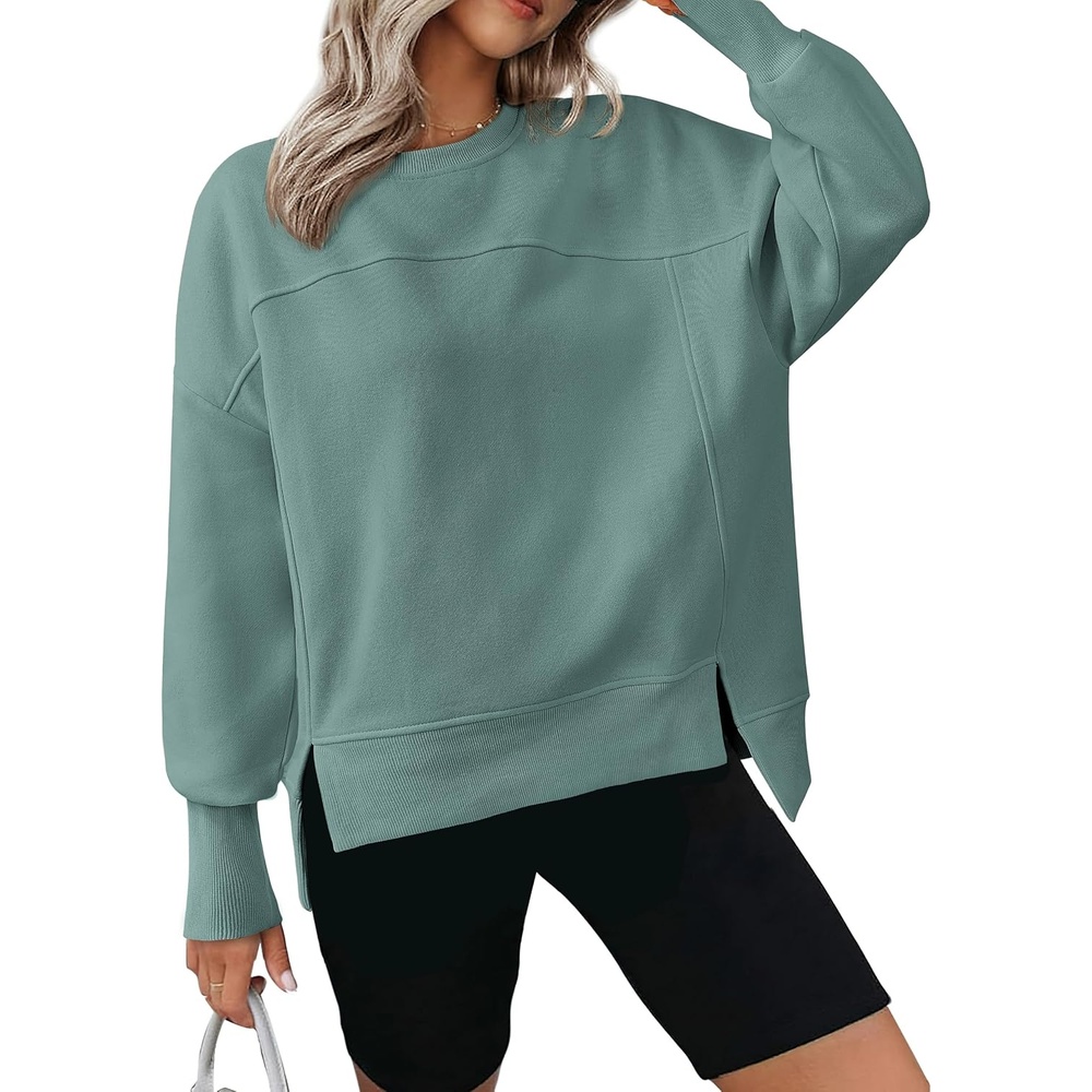 image:imageBTFBM Womens Crewneck Sweatshirts Fleece PulloverGrey Green