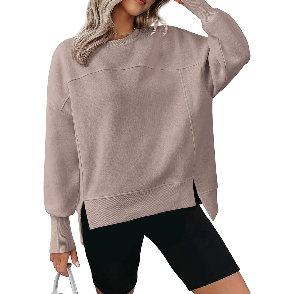 image:imageBTFBM Womens Crewneck Sweatshirts Fleece PulloverLight Coffee