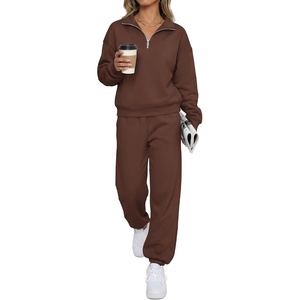 BTFBM Womens 2 Piece Outfits Sweatsuit Fleece Lounge Sets(Brown)