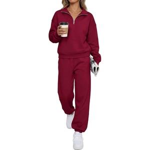 BTFBM Womens 2 Piece Outfits Sweatsuit Fleece Lounge Sets(Burgundy)
