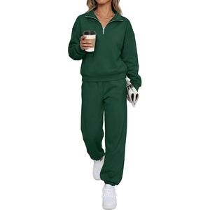 BTFBM Womens 2 Piece Outfits Sweatsuit Fleece Lounge Sets(Dark Green)