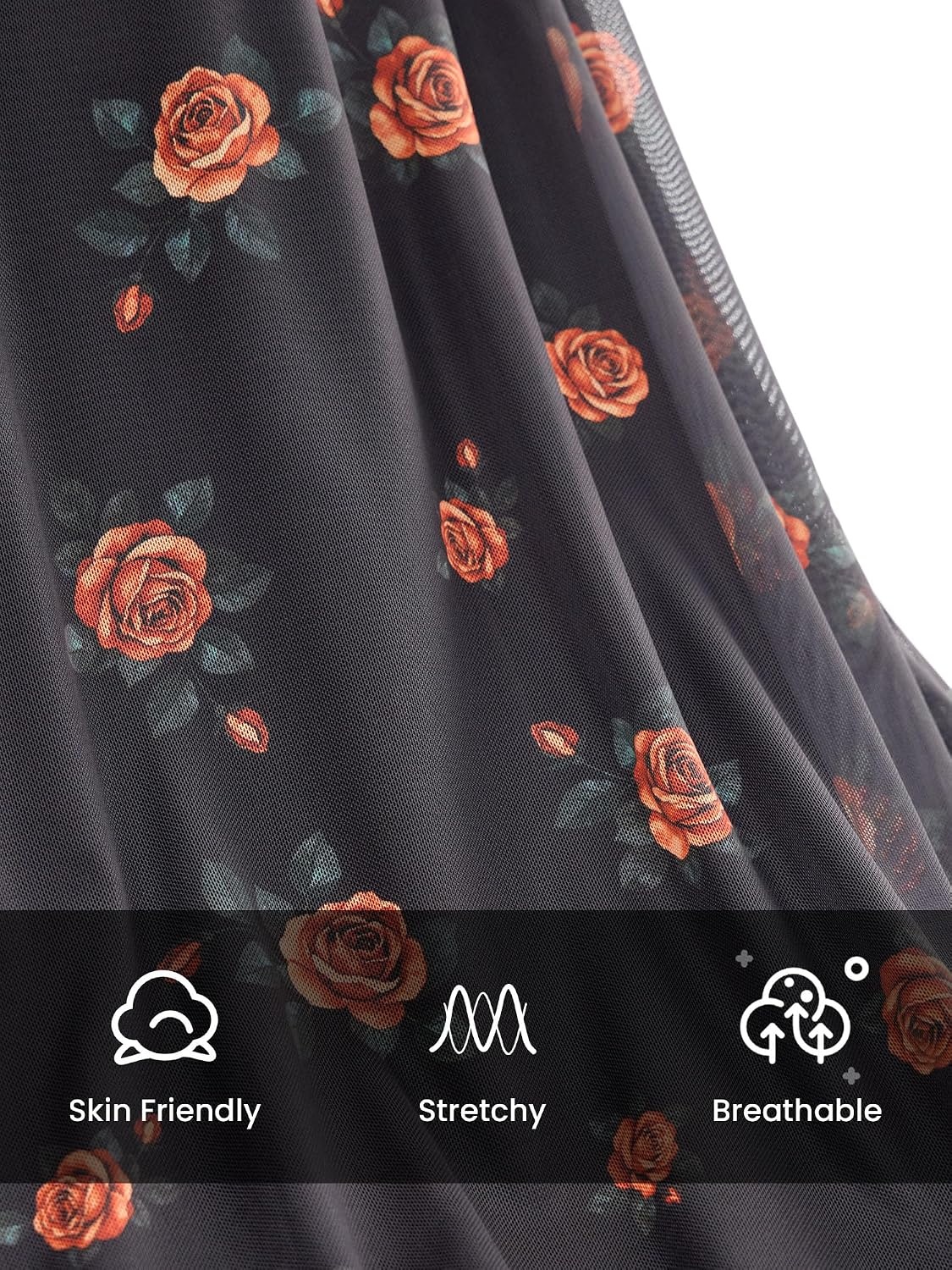 image:imageBTFBM Boho Mesh Long Sleeve Dress for WomenFloral Black Orange
