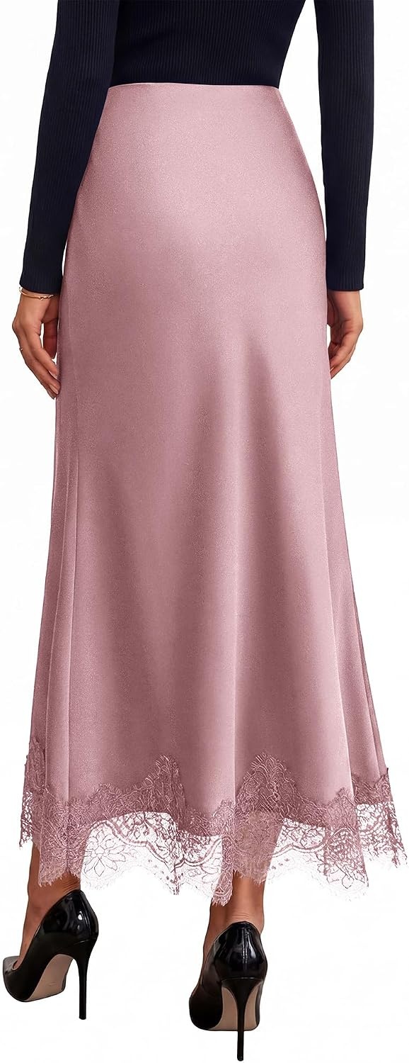 image:imageBTFBM Lace Trim Satin Skirts for Women ElegantPink