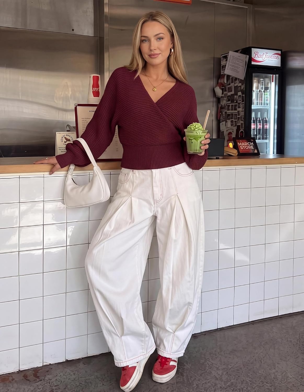 image:imageBTFBM Ribbed Knit V Neck Wrap Cross Sweaters for Women Fall Outfits 2026Burgundy