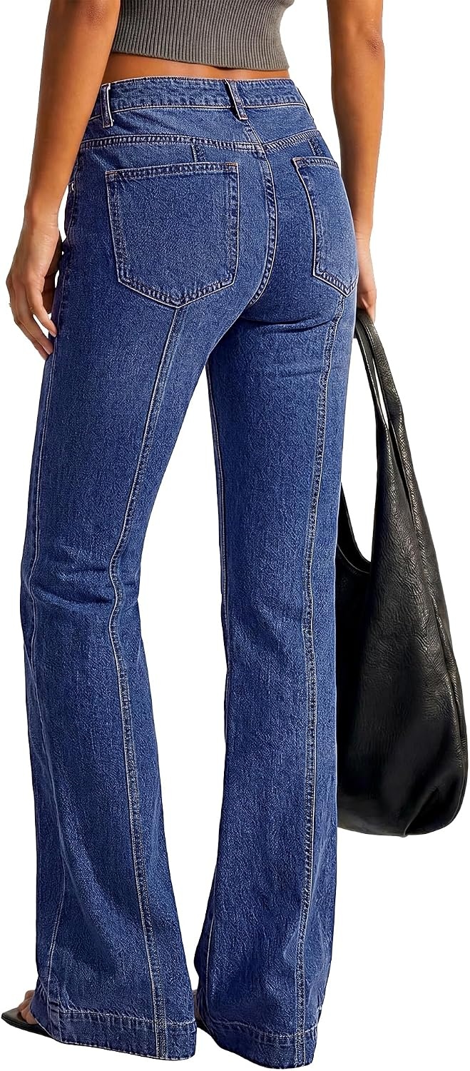 image:imageBTFBM Straight Leg Jeans for Women Stretchy Curve Appeal PantsDark Blue
