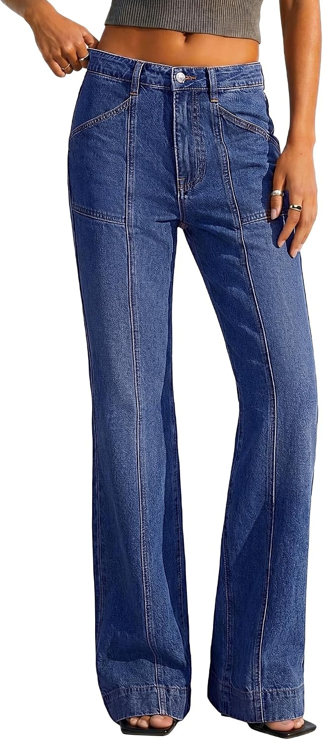 image:imageBTFBM Straight Leg Jeans for Women Stretchy Curve Appeal PantsDark Blue
