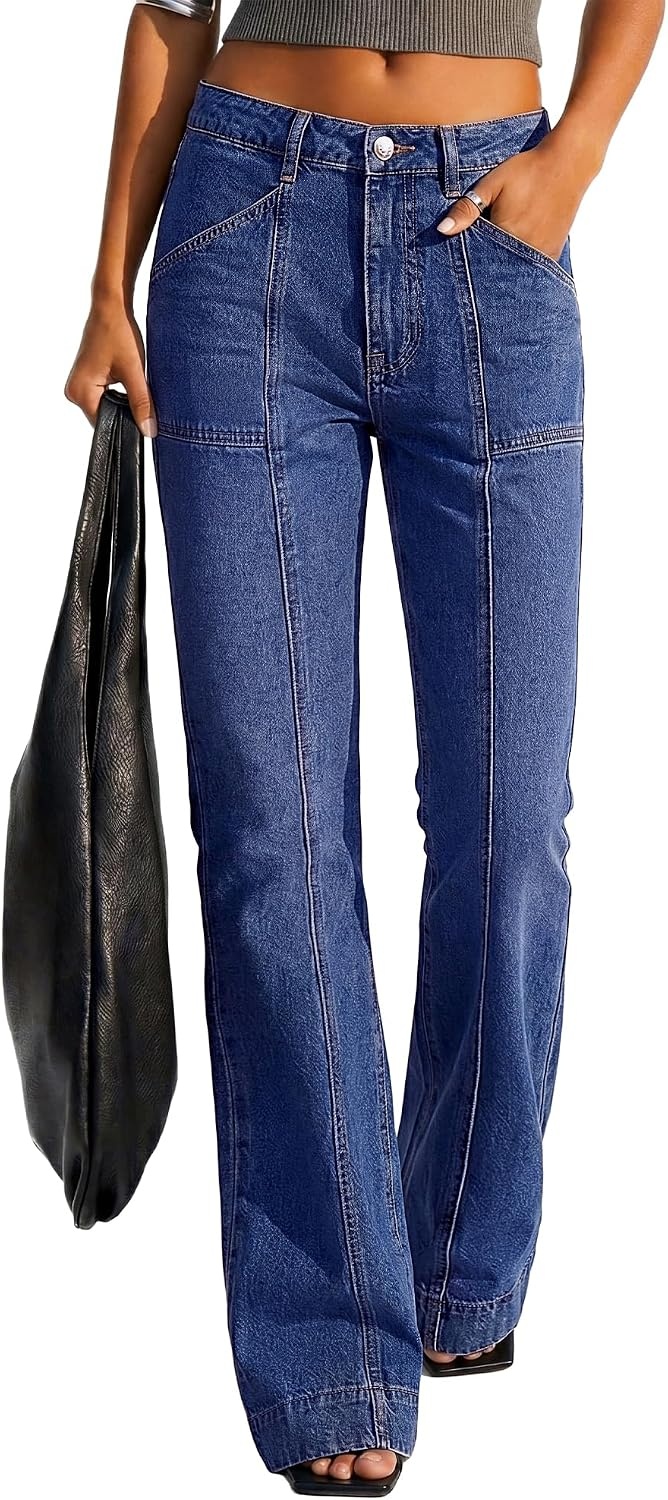 image:imageBTFBM Straight Leg Jeans for Women Stretchy Curve Appeal PantsDark Blue