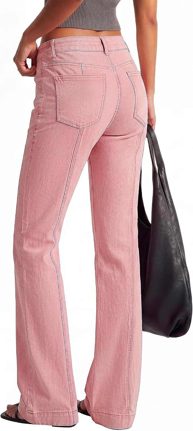 image:imageBTFBM Straight Leg Jeans for Women Stretchy Curve Appeal PantsPink