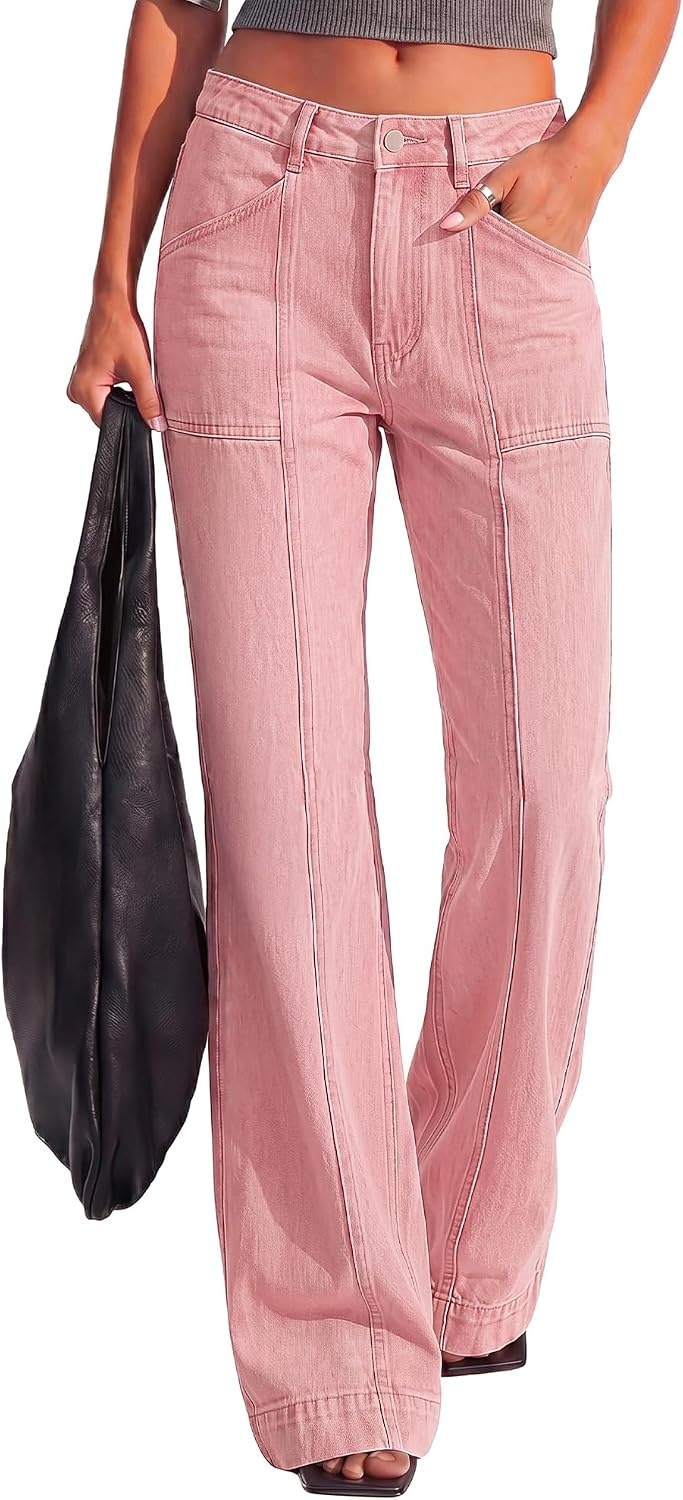 image:imageBTFBM Straight Leg Jeans for Women Stretchy Curve Appeal PantsPink