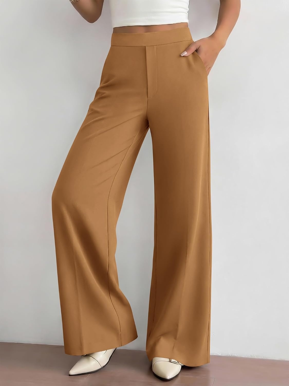 image:imageBTFBM Womens Dress Pants Wide Leg High Waisted 2026 FallKhaki