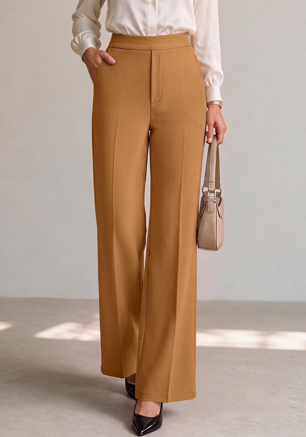 image:imageBTFBM Womens Dress Pants Wide Leg High Waisted 2026 FallKhaki