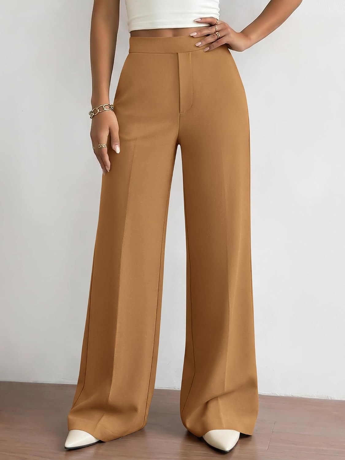 image:imageBTFBM Womens Dress Pants Wide Leg High Waisted 2026 FallKhaki