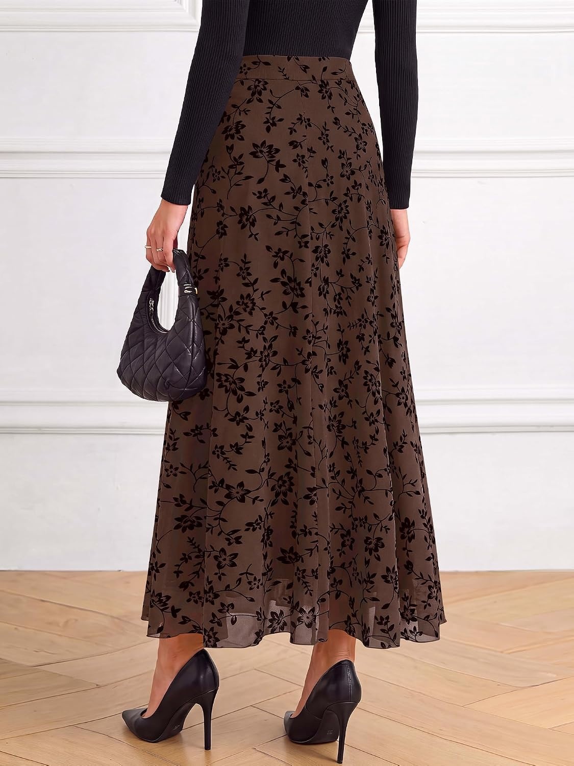 image:imageBTFBM Womens Floral Mesh Maxi Skirts Long Tulle SkirtBrown
