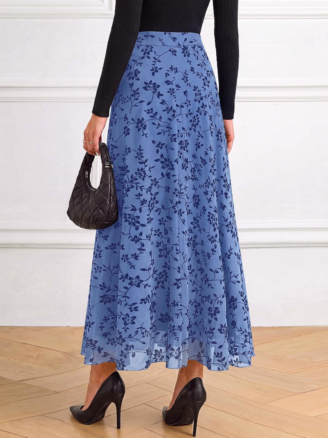 image:imageBTFBM Womens Floral Mesh Maxi Skirts Long Tulle SkirtDusty Blue