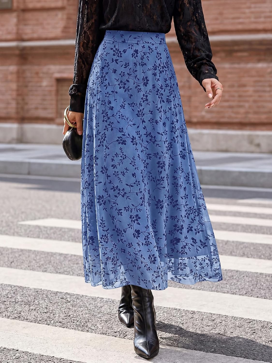image:imageBTFBM Womens Floral Mesh Maxi Skirts Long Tulle SkirtDusty Blue