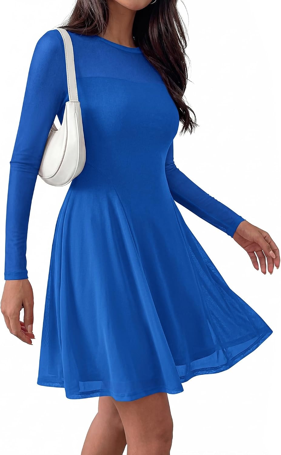 image:imageBTFBM Womens Mini Dress Sheer Mesh Long Sleeve DressesBlue