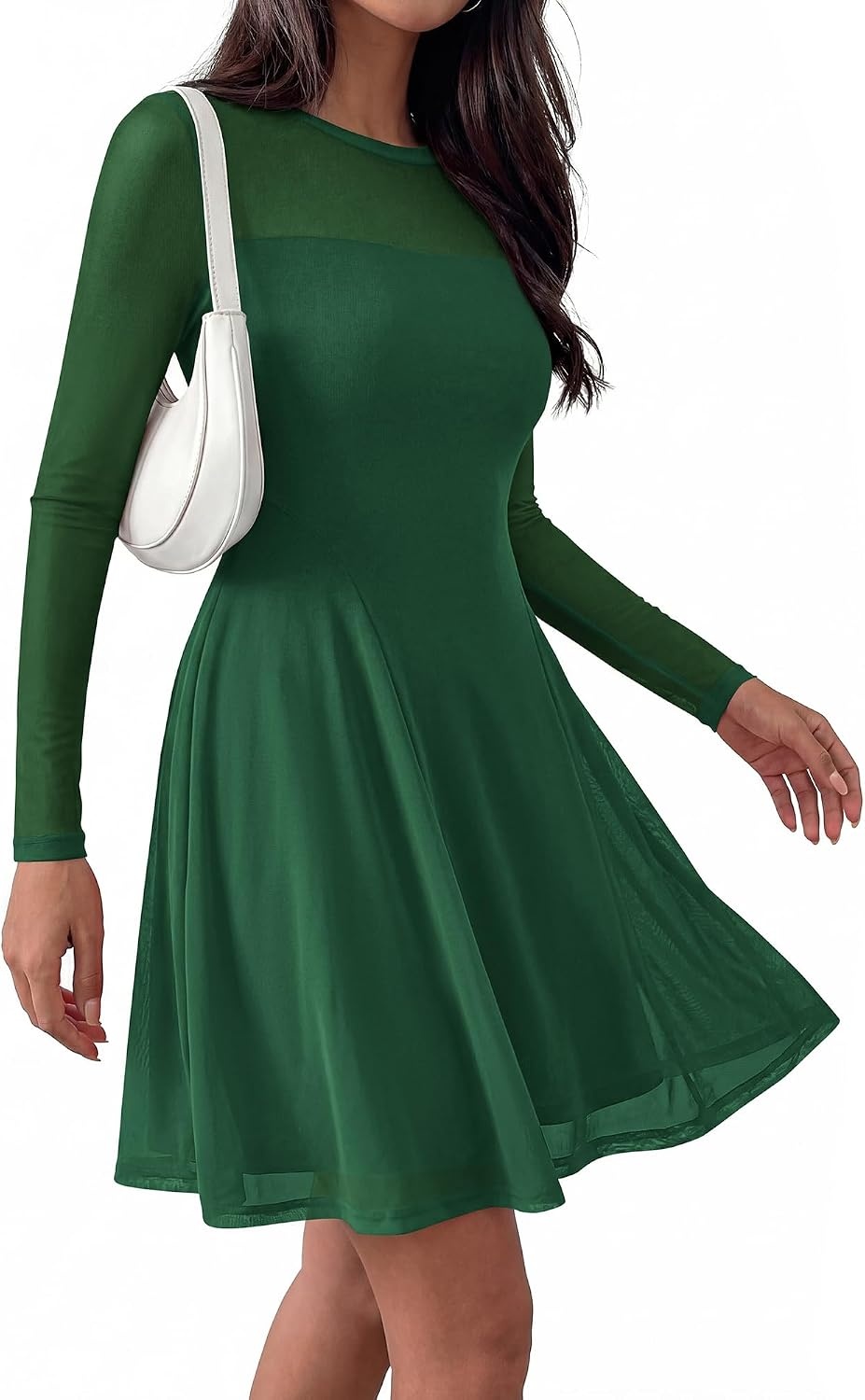 image:imageBTFBM Womens Mini Dress Sheer Mesh Long Sleeve DressesGreen