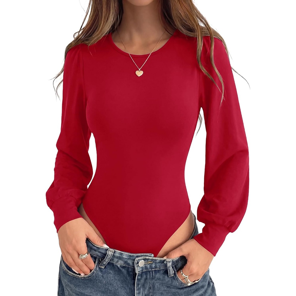 image:imageBTFBM Long Puff Sleeve Bodysuits for Women 2026Red