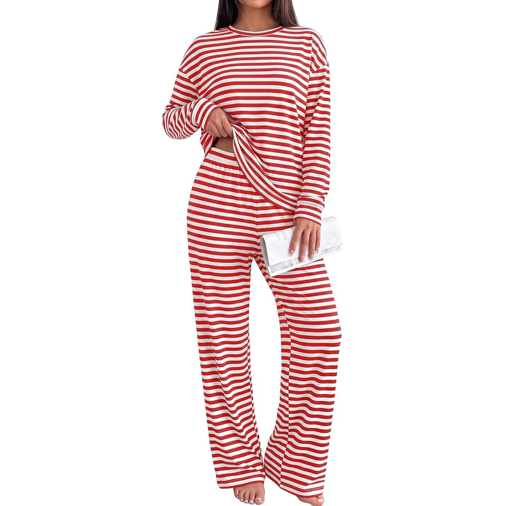 image:imageBTFBM Striped Lounge Set Women 2 Piece Outfit TracksuitWhite Red