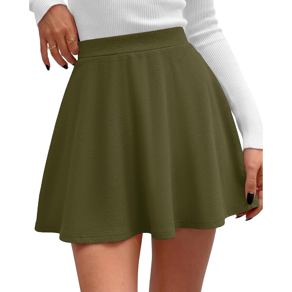 image:imageBTFBM Womens Fall Skirts Basic Versatile Mini Skirt with Shorts UnderneathArmy Green