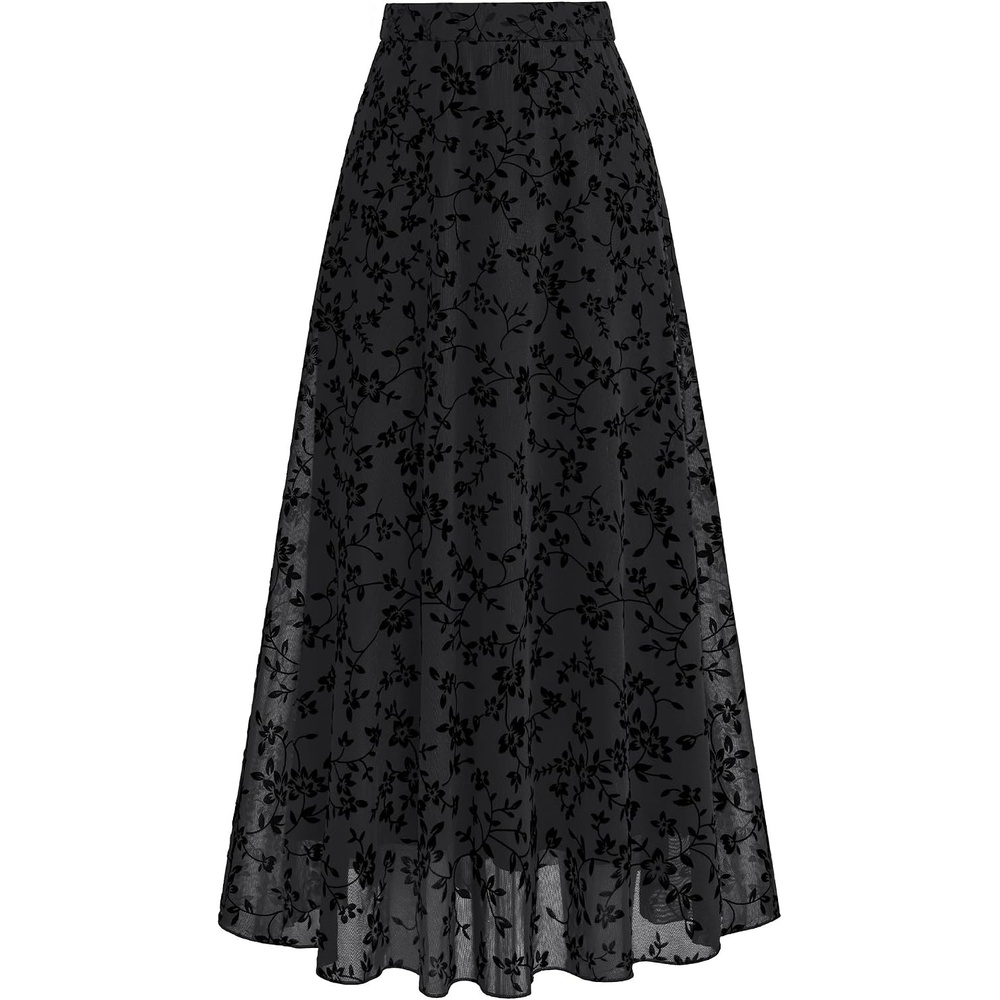 image:imageBTFBM Womens Floral Mesh Maxi Skirts Long Tulle SkirtBlack