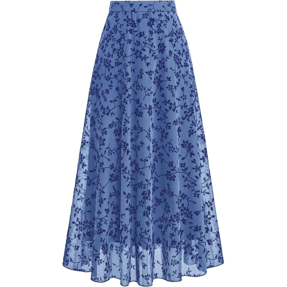 image:imageBTFBM Womens Floral Mesh Maxi Skirts Long Tulle SkirtDusty Blue