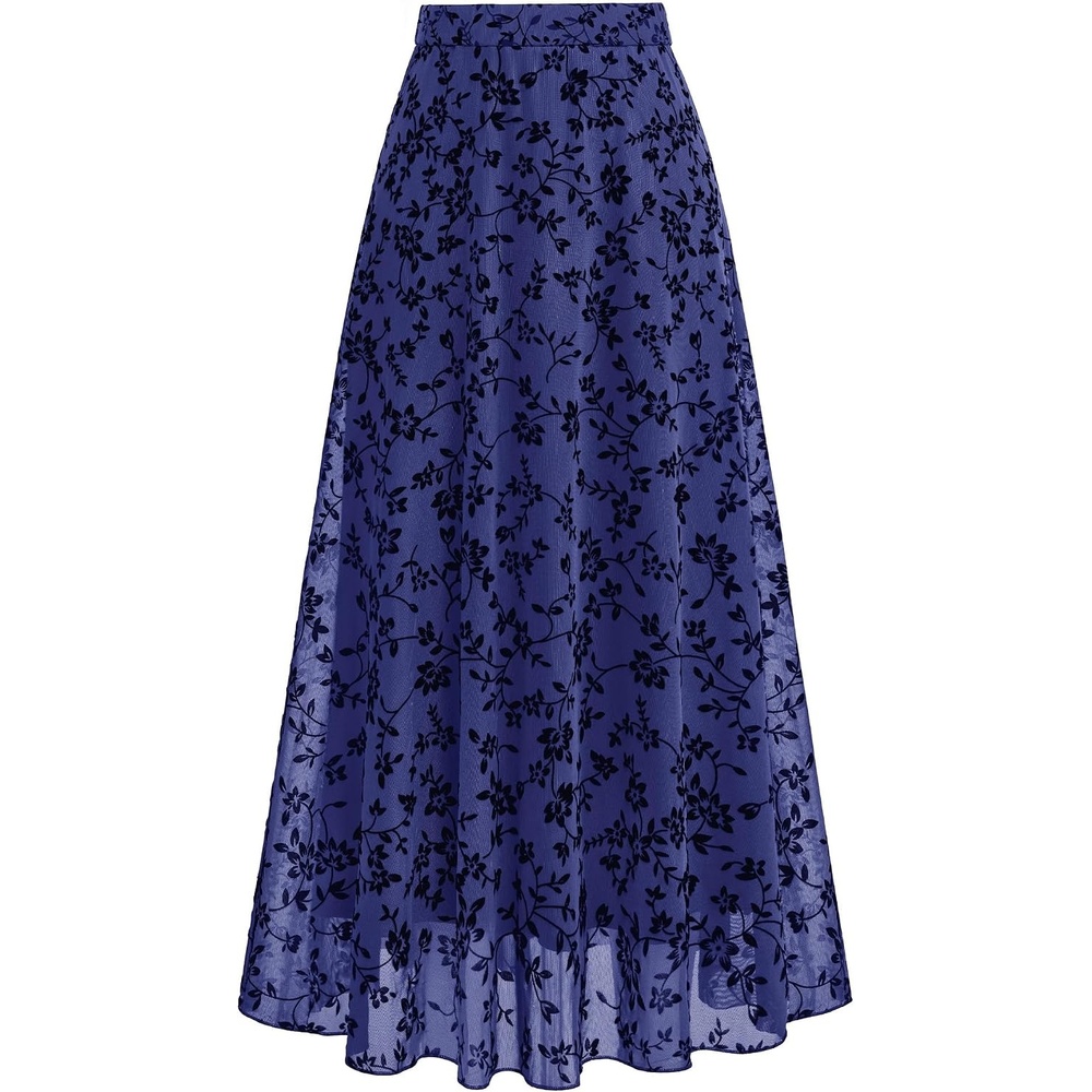 image:imageBTFBM Womens Floral Mesh Maxi Skirts Long Tulle SkirtNavy Blue