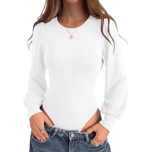 BTFBM Long Puff Sleeve Bodysuits for Women 2026(White)