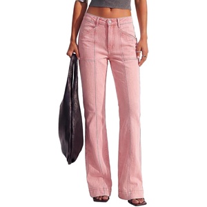 BTFBM Straight Leg Jeans for Women Stretchy Curve Appeal Pants(Pink)