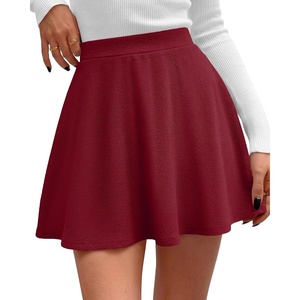 BTFBM Womens Fall Skirts Basic Versatile Mini Skirt with Shorts Underneath(Burgundy)