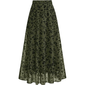 BTFBM Womens Floral Mesh Maxi Skirts Long Tulle Skirt(Army Green)
