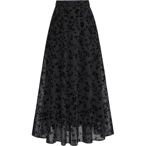 BTFBM Womens Floral Mesh Maxi Skirts Long Tulle Skirt(Black)