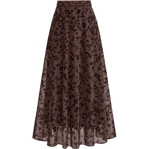BTFBM Womens Floral Mesh Maxi Skirts Long Tulle Skirt(Brown)
