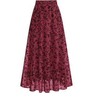 BTFBM Womens Floral Mesh Maxi Skirts Long Tulle Skirt(Burgundy)