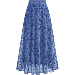 BTFBM Womens Floral Mesh Maxi Skirts Long Tulle Skirt(Dusty Blue)