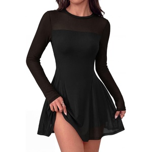 BTFBM Women’s Mini Dress Sheer Mesh Long Sleeve Dresses(Black)