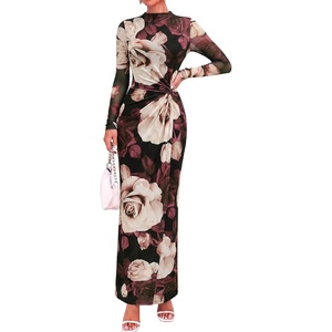 BTFBM Womens Sheer Mesh Maxi Fall Wedding Guest Dress Fashion Clothing 2026(Floral Black Apricot)
