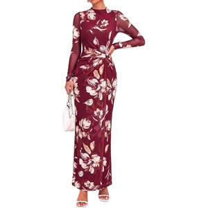 BTFBM Womens Sheer Mesh Maxi Fall Wedding Guest Dress Fashion Clothing 2026(Floral Burgundy White)