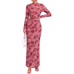 BTFBM Womens Sheer Mesh Maxi Fall Wedding Guest Dress Fashion Clothing 2026(Floral Pink Red)
