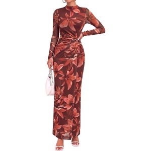 BTFBM Womens Sheer Mesh Maxi Fall Wedding Guest Dress Fashion Clothing 2026(Floral Red Brown)