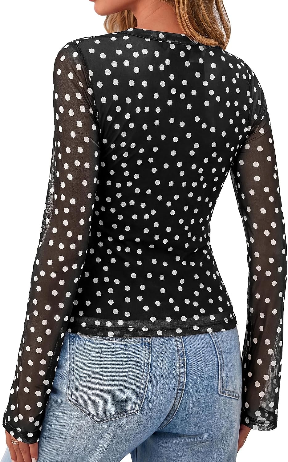 image:imageBTFBM Button Down Shirts for Women Fall Outfits 2026 Mesh Floral Boho TopsPolka Dot Black White