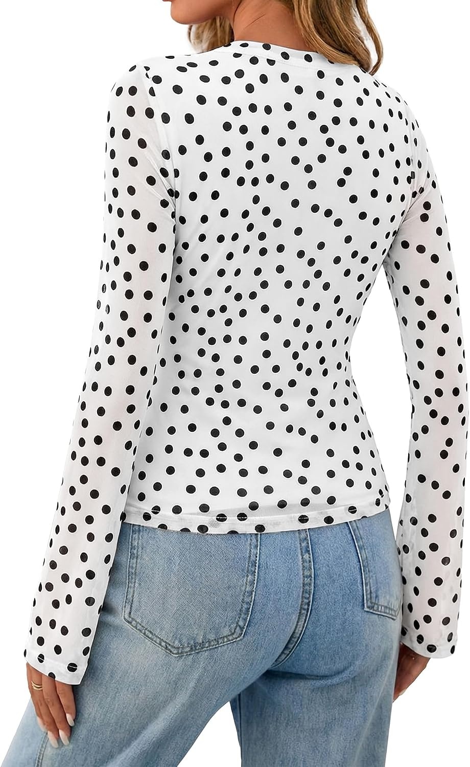 image:imageBTFBM Button Down Shirts for Women Fall Outfits 2026 Mesh Floral Boho TopsPolka Dot White Black