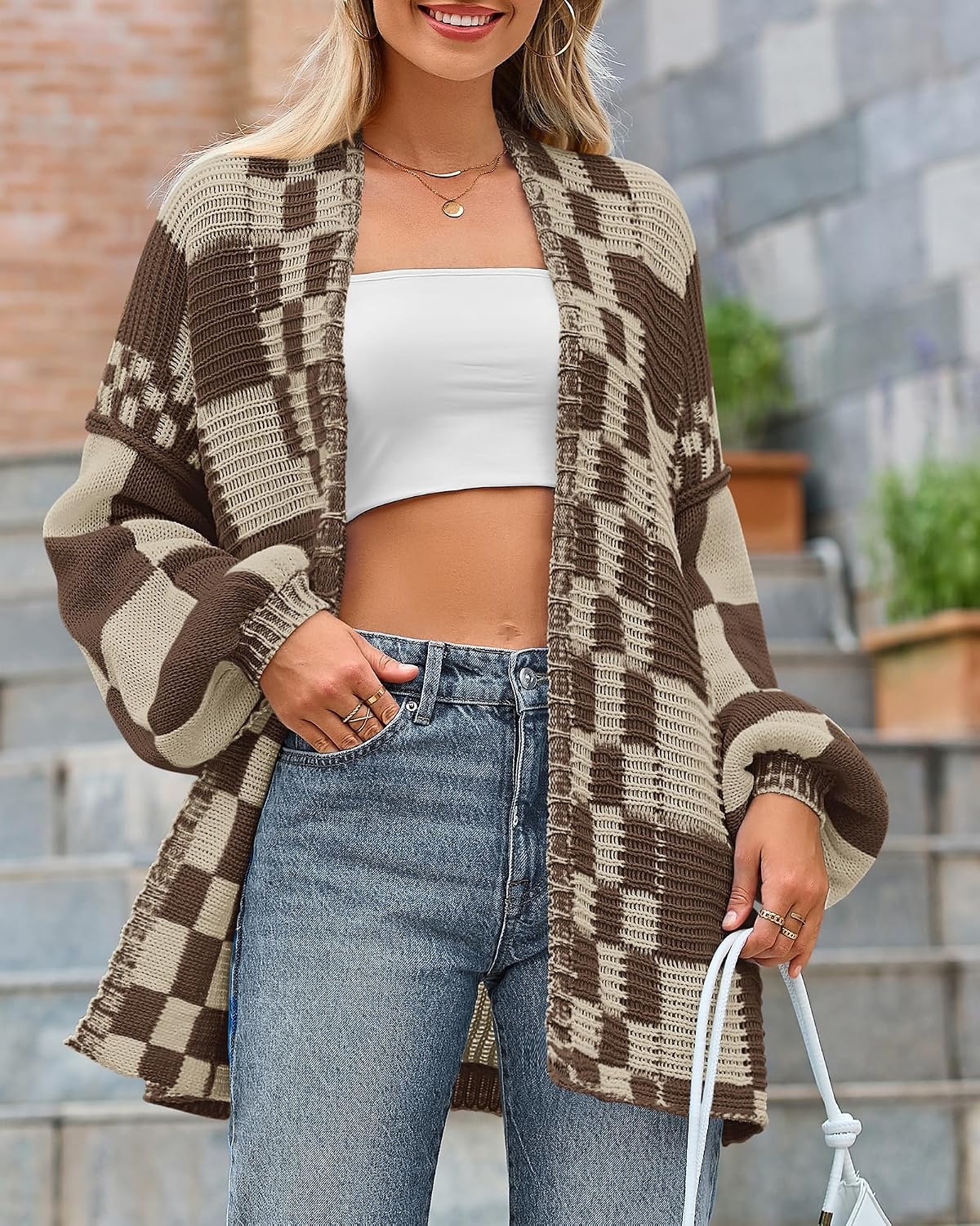 image:imageBTFBM Casual Cardigan Sweater for Women Fall 2026 Long Sleeve SweatersBrown Light Khaki