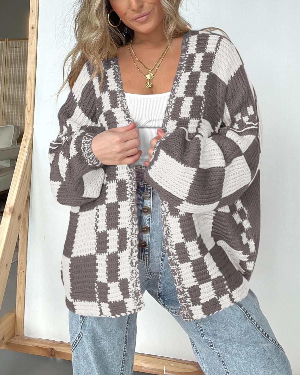 image:imageBTFBM Casual Cardigan Sweater for Women Fall 2026 Long Sleeve SweatersGrey