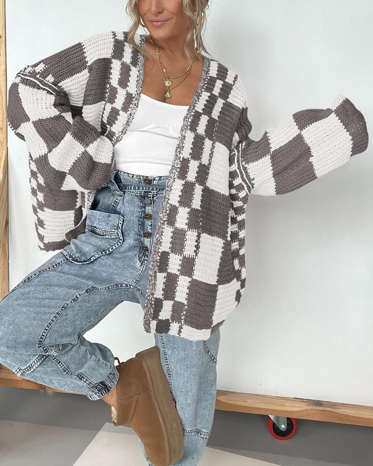 image:imageBTFBM Casual Cardigan Sweater for Women Fall 2026 Long Sleeve SweatersGrey