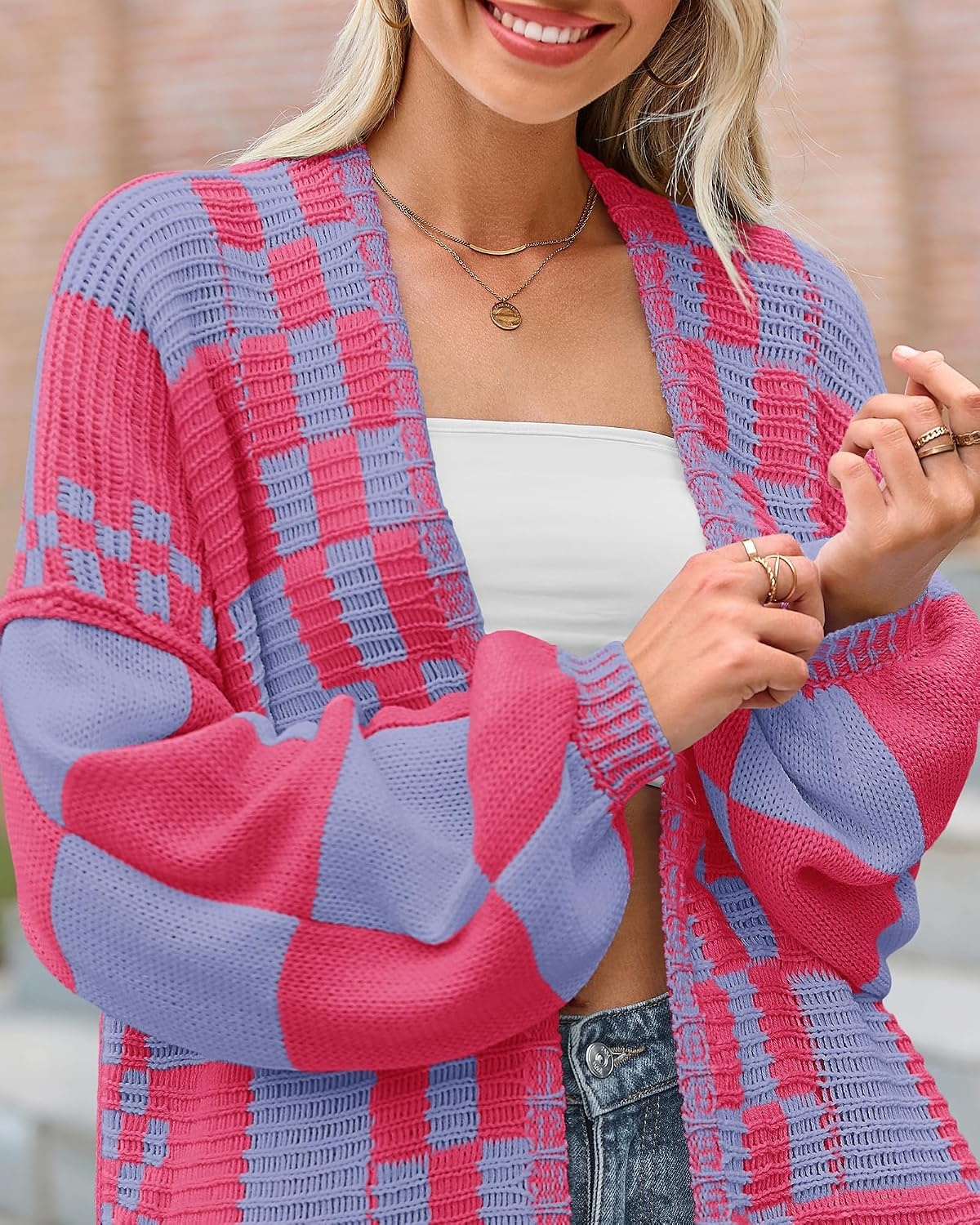image:imageBTFBM Casual Cardigan Sweater for Women Fall 2026 Long Sleeve SweatersRose Pink Blue